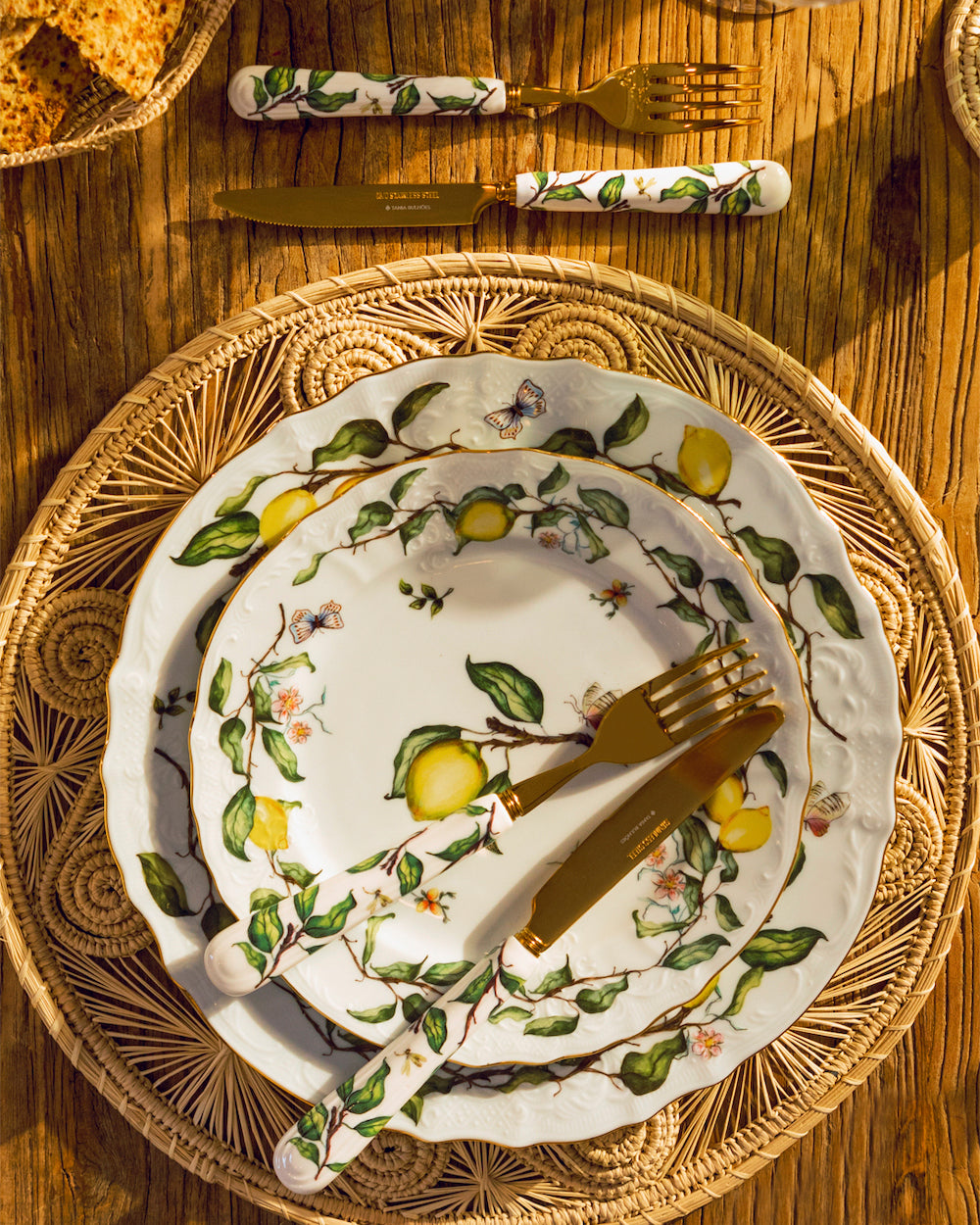 Flatware Folhas Gold-Plated Stainless Steel Fine Porcelain (8)