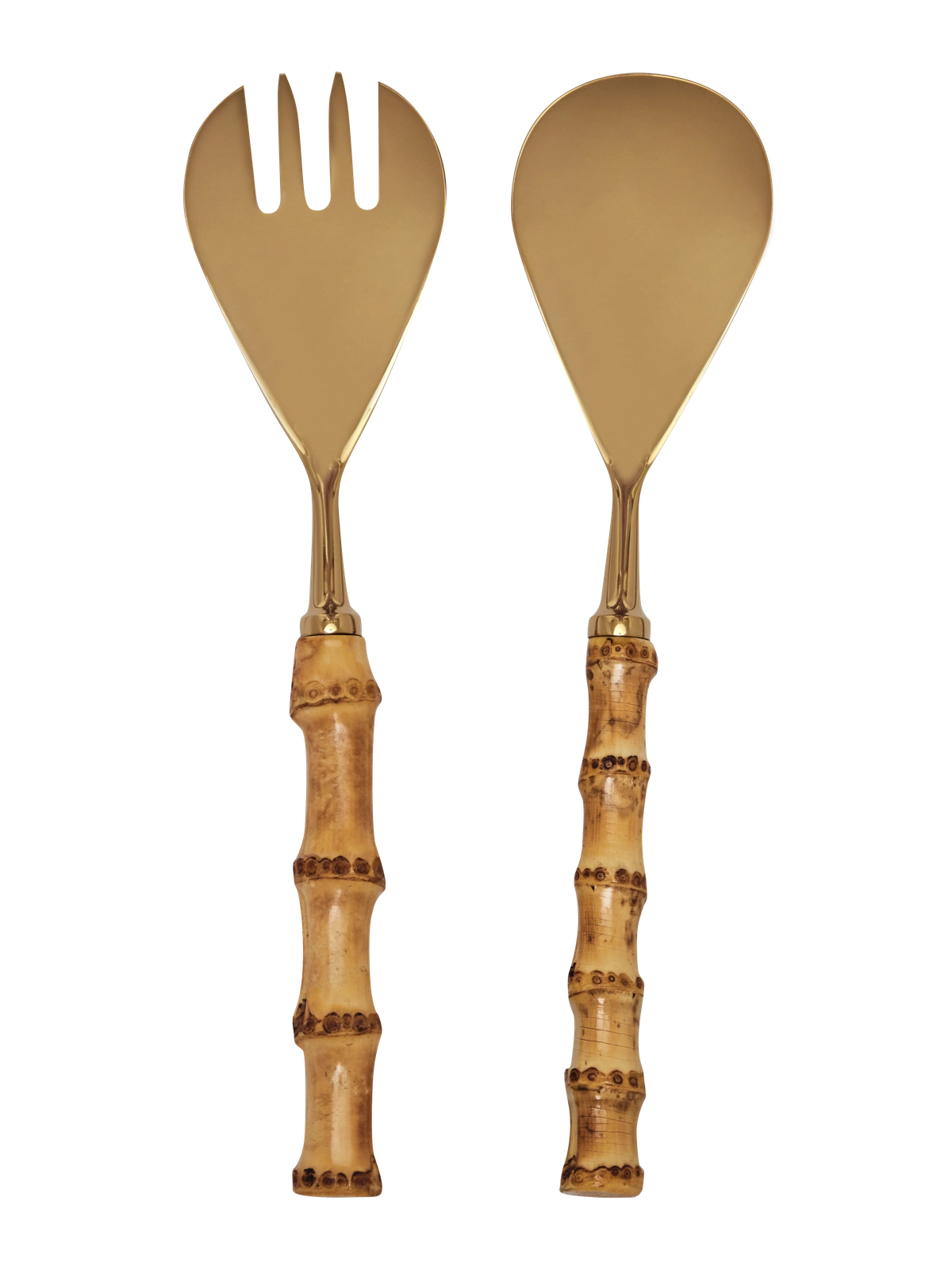 Salad Serving Set Angra Gold-Plated Stainless Steel Bamboo (2)