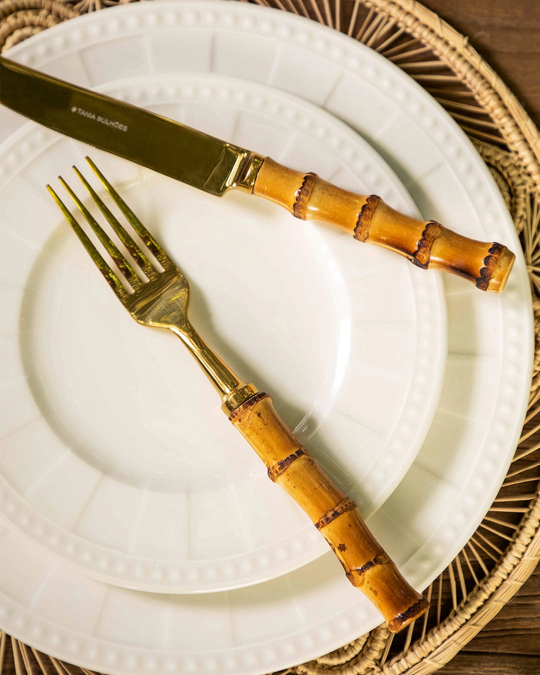 Flatware Angra Gold-Plated Stainless Steel Bamboo (8)