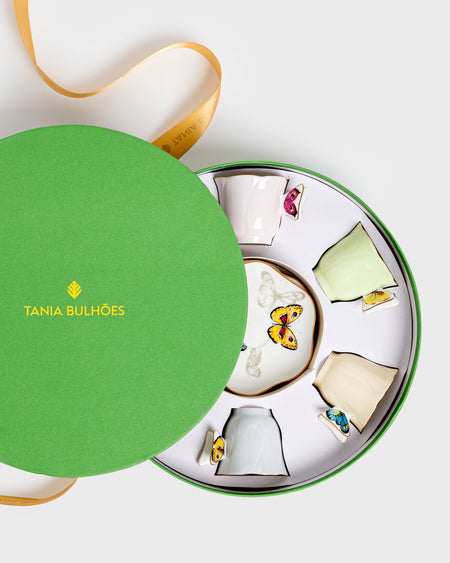 Tania Bulhoes Espresso Cup and Saucer Borboleta 6 Piece Set