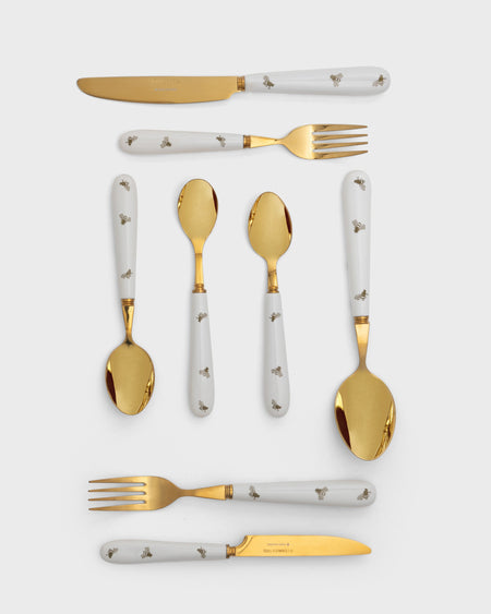 Tania Bulhoes Flatware Colmeia Gold-Plated Stainless Steel Fine Porcelain 8 Piece Set