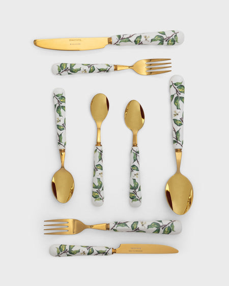 Tania Bulhoes Flatware Folhas Gold-Plated Stainless Steel Fine Porcelain 8 Piece Set