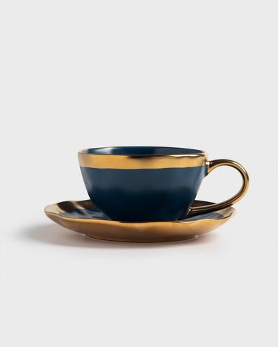 Tania Bulhoes Tea Cup and Saucer Mediterraneo Cobalt Blue