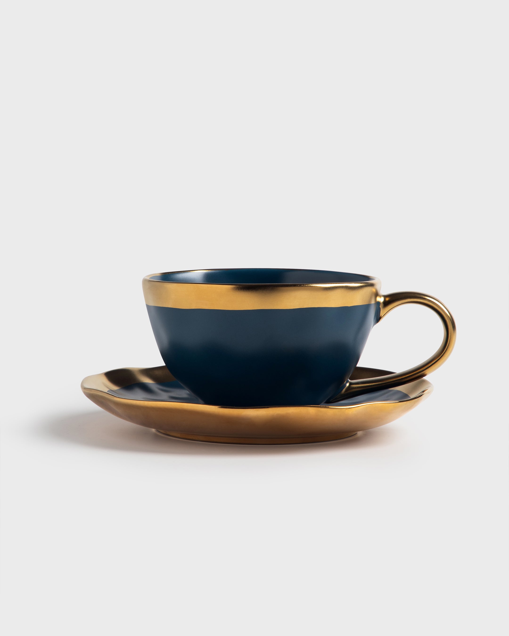 Tea Cup and Saucer Mediterraneo Cobalt Blue - Tania Bulhões