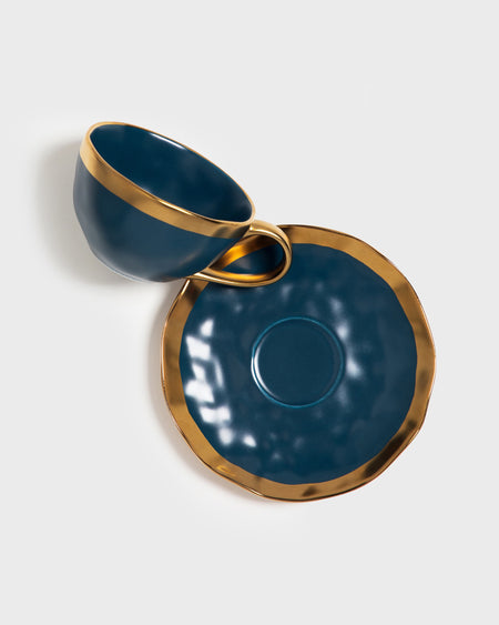 Tania Bulhoes Tea Cup and Saucer Mediterraneo Cobalt Blue