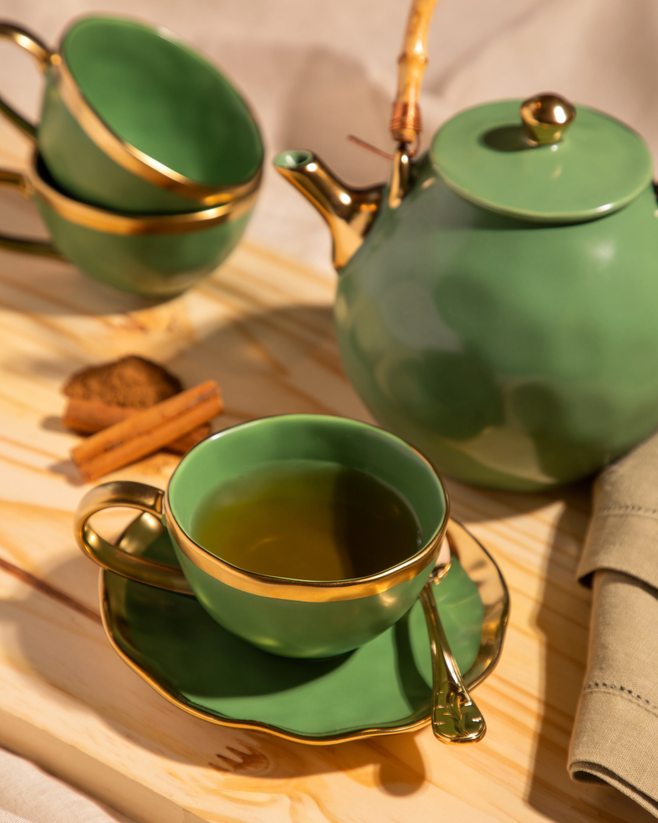 Tea Cup and Saucer Mediterraneo Green - Tania Bulhões